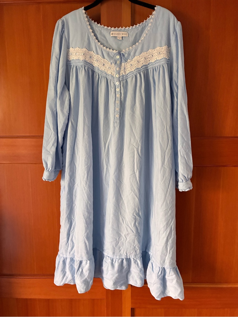 Eileen West Light Blue Cotton Rayon Lace Nightgown Knee Length Size Large